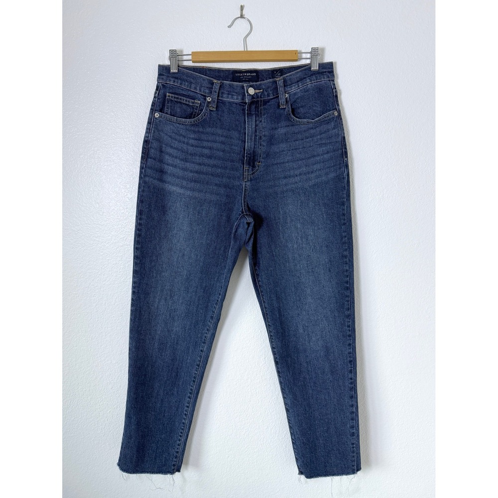 Lucky Brand Drew High Rise Mom Jeans Dark Wash Denim Raw Hem Ankle Womens 8/29